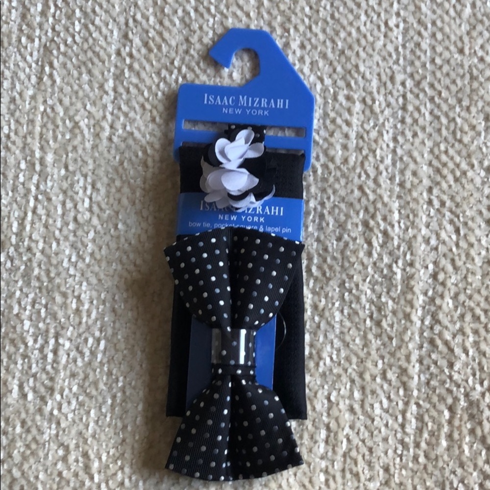 Isaac Mizrahi Bow Tie, Pocket Square and Lapel Pin